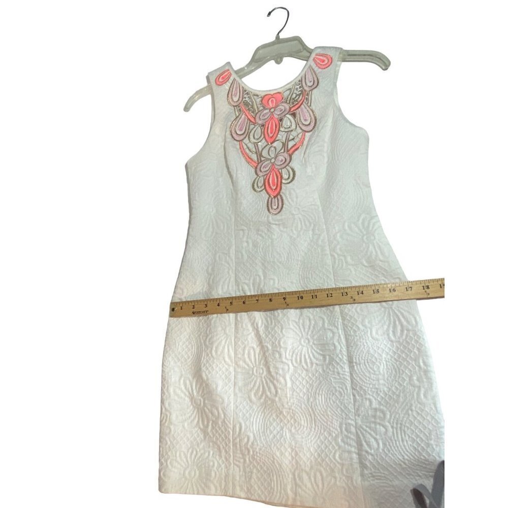 Lilly Pulitzer Logan White Floral Pique Jacquard Shift Dress White with Coral, P - Picture 9 of 14